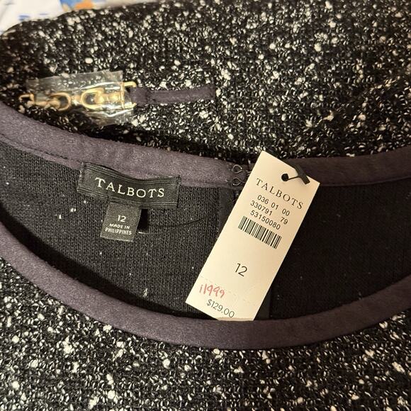 Talbots Dress 12 Black Bouclé Knit Tweed Sheath 3/4 Sleeve Holiday Classic NEW - Picture 3 of 9